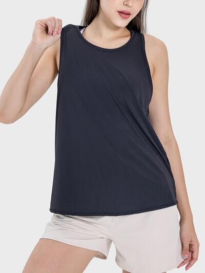 Round Neck Wide Strap Active Tank-0