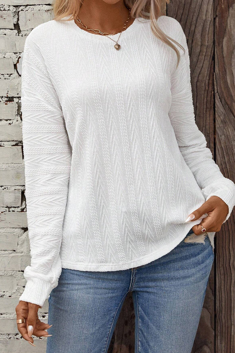 Jane Round Neck Drop Shoulder Textured Knit Top-2