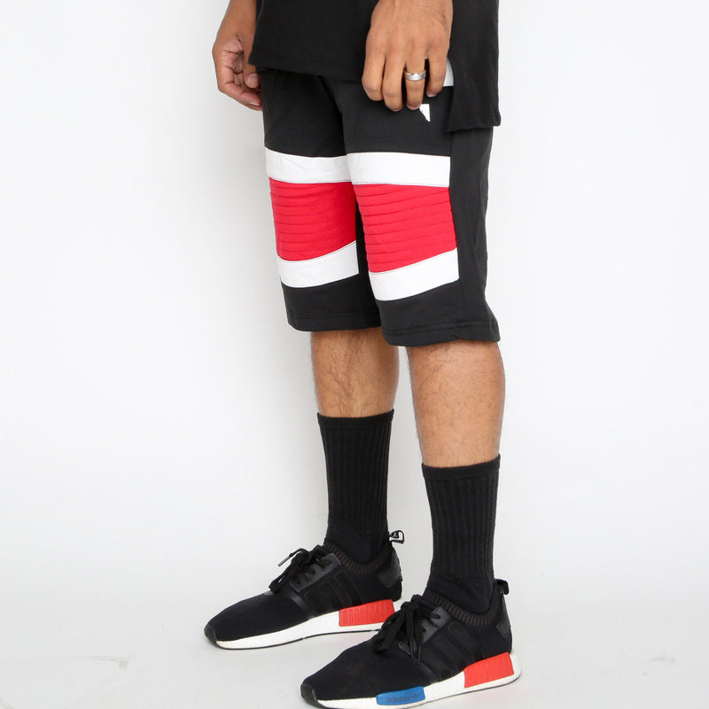 Red Stripe Moto Shorts-2