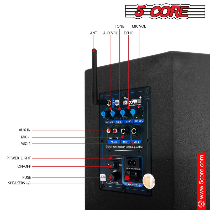 5Core Voice Amplifier 200W Portable PA Speaker System + Wireless Lavalier Microphone-2