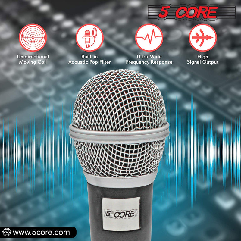 5 Core Karaoke Microphone Dynamic Vocal Handheld Mic Cardioid Unidirectional Microfono w On and Off Switch Includes XLR Audio Cable Mic Holder -PM 18-11