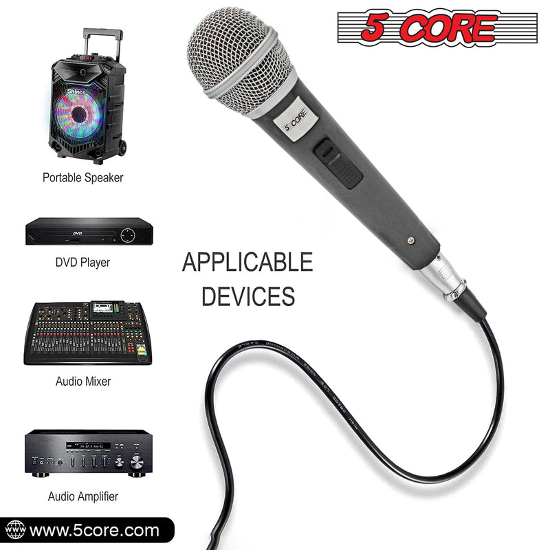 5 Core Karaoke Microphone Dynamic Vocal Handheld Mic Cardioid Unidirectional Microfono w On and Off Switch Includes XLR Audio Cable Mic Holder -PM 18-13
