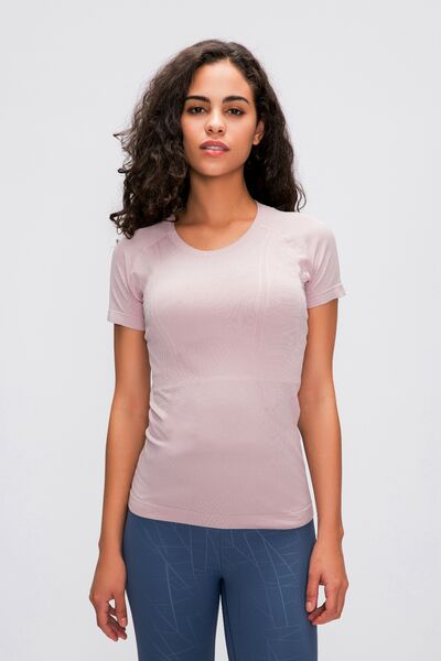 Round Neck Short Sleeve Active T-Shirt-3