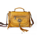 Color: Retro yellow - One Shoulder Women's Bag With Head Leather