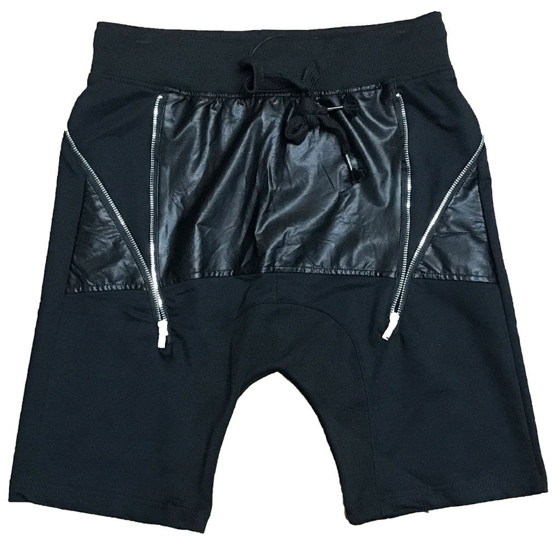 Leather Front Moto Shorts-0