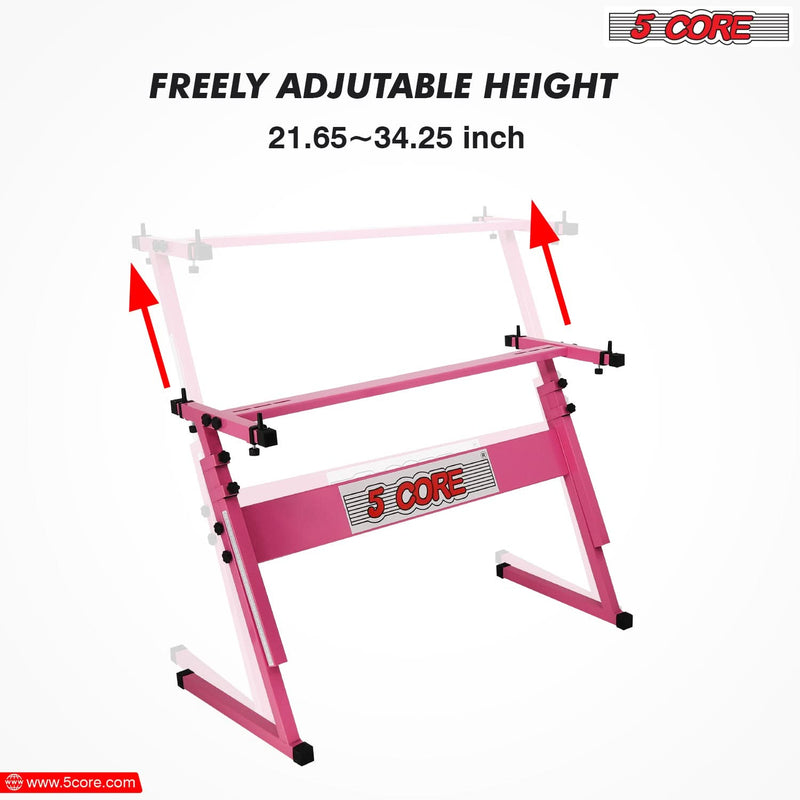 5 Core Keyboard Stand Z Style Height Adjustable Sturdy Piano Riser Lift Holder Stands PINK-4