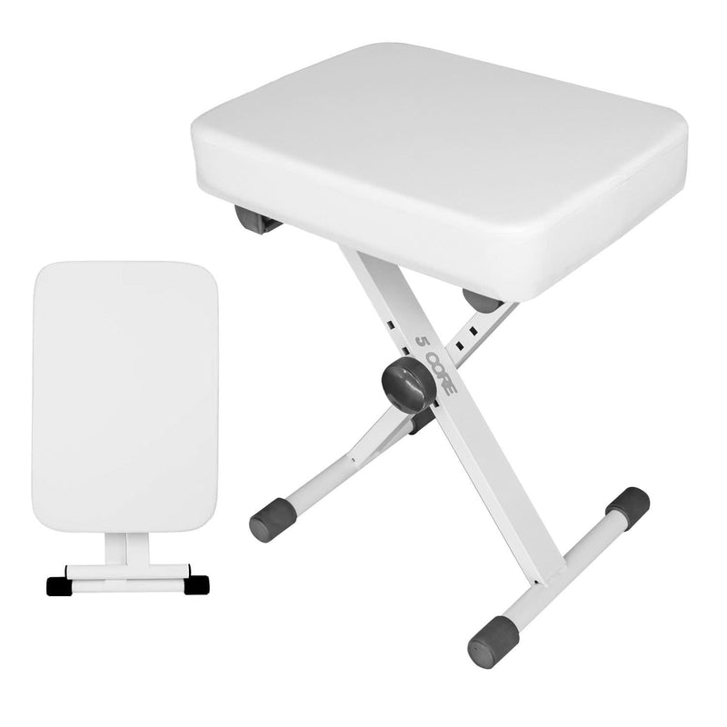 5 Core Keyboard Bench X Style Piano Stool Heavy Duty Adjustable Keyboards Chair White-1