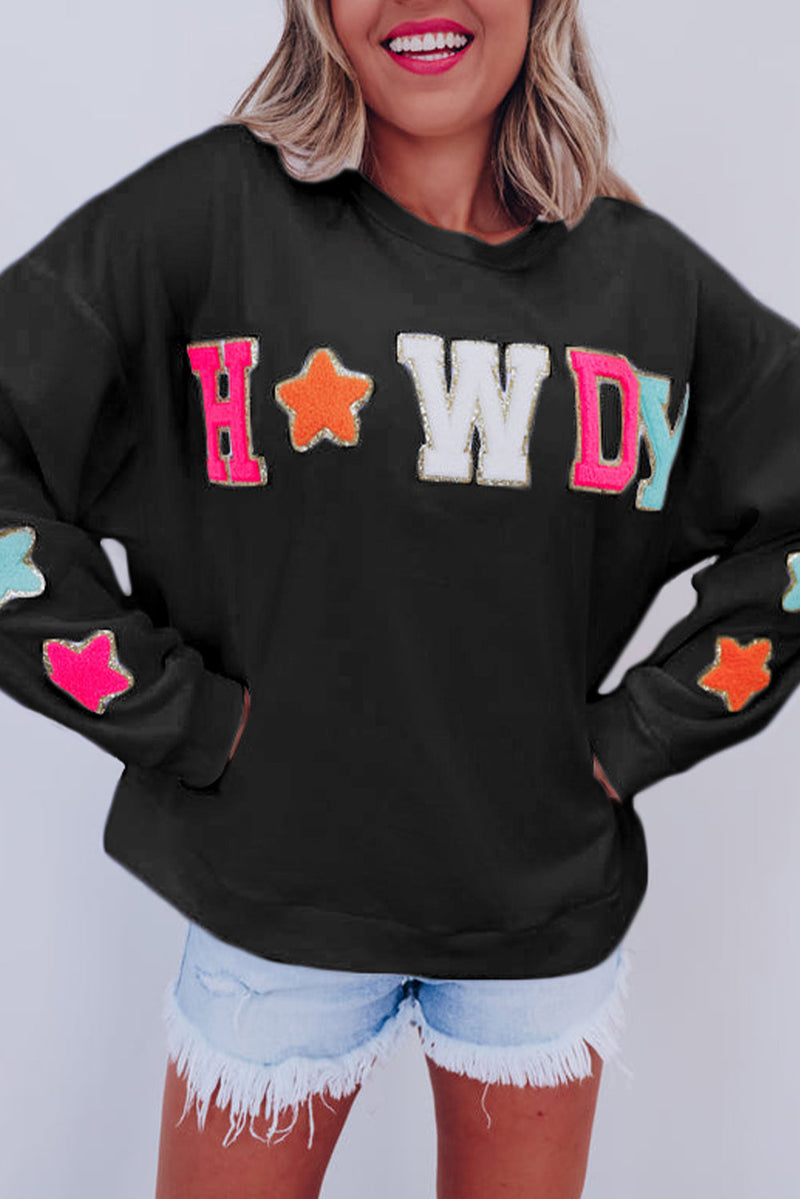 Howdy Patch Graphic Casual Sweatshirt-5