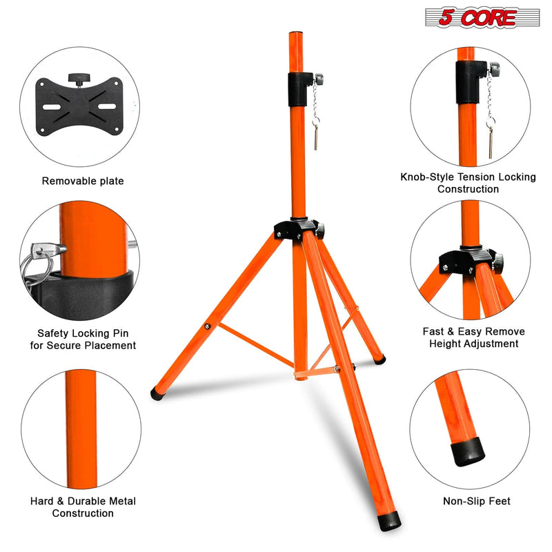 5 Core Speaker Stand Tripod Heavy Duty Adjustable Up to 72 Inch DJ Studio Monitor Stands Pole Mount Orange-4