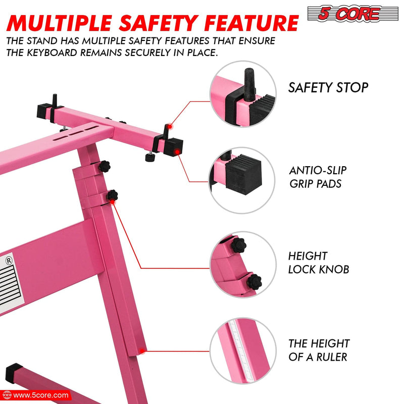 5 Core Keyboard Stand Z Style Height Adjustable Sturdy Piano Riser Lift Holder Stands PINK-1