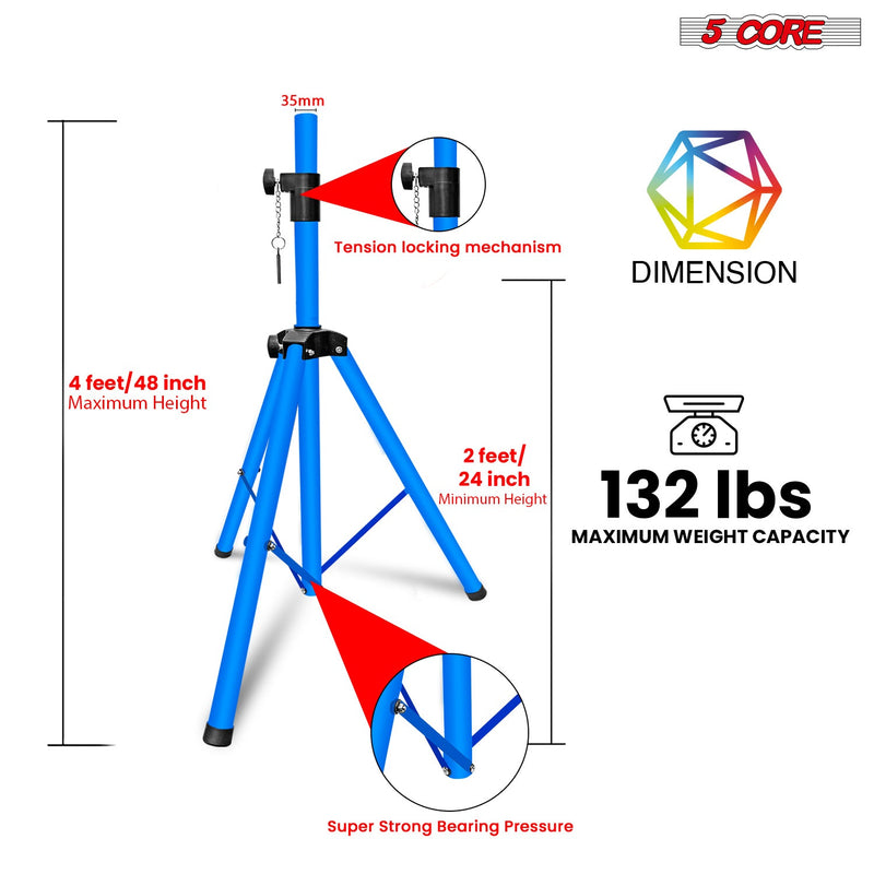 5 Core Speaker Stand Tripod Floor Adjustable Up to 48 Inch DJ Studio Monitor Stands Pole Mount Pair SKY BLUE-1