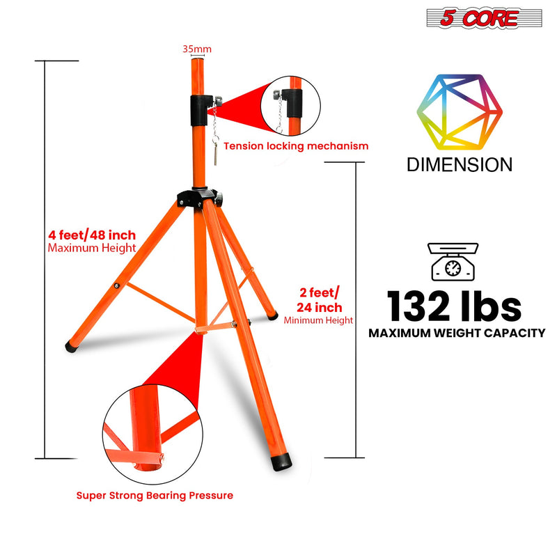 5 Core Speaker Stand Tripod Floor Adjustable Up to 48 Inch DJ Studio Monitor Stands Pole Mount Pair ORANGE-1