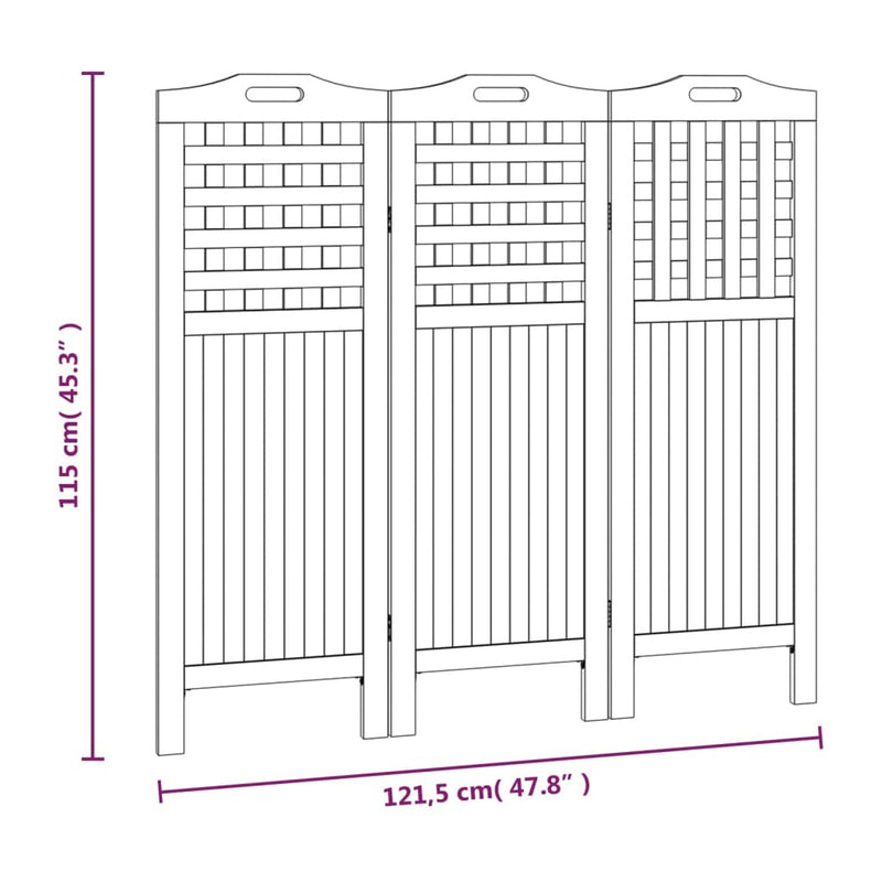 3-Panel Room Divider 47.8"x0.8"x45.3" Solid Wood Acacia