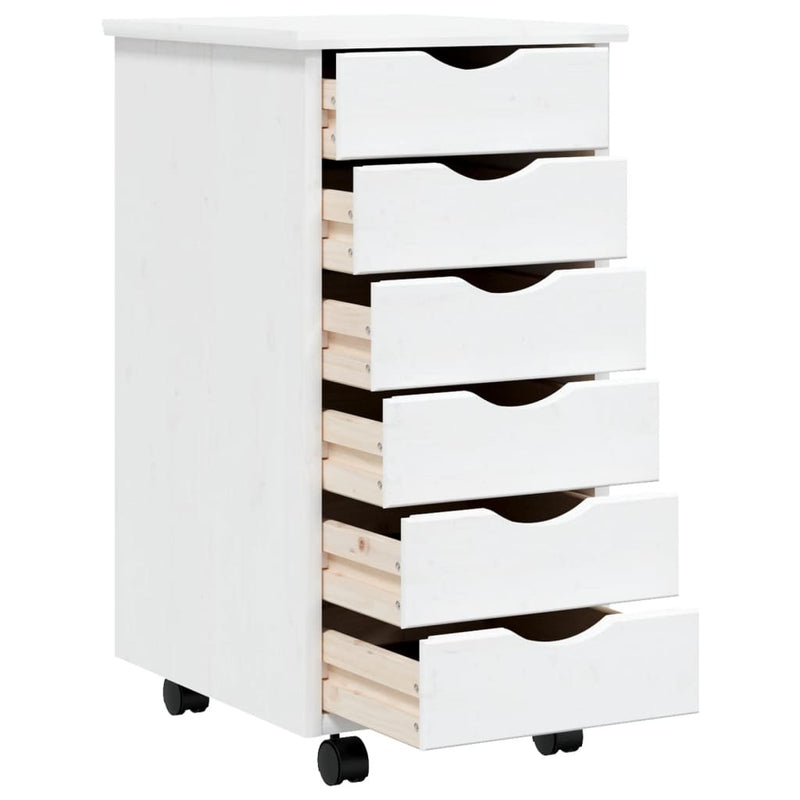 Rolling Cabinet with Drawers MOSS White Solid Wood Pine