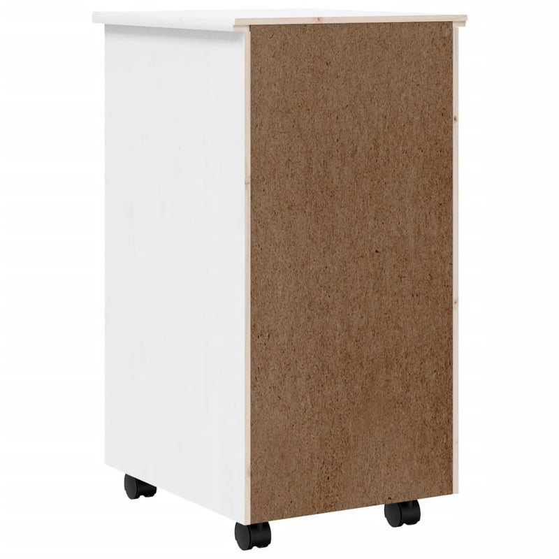 Rolling Cabinet with Drawers MOSS White Solid Wood Pine