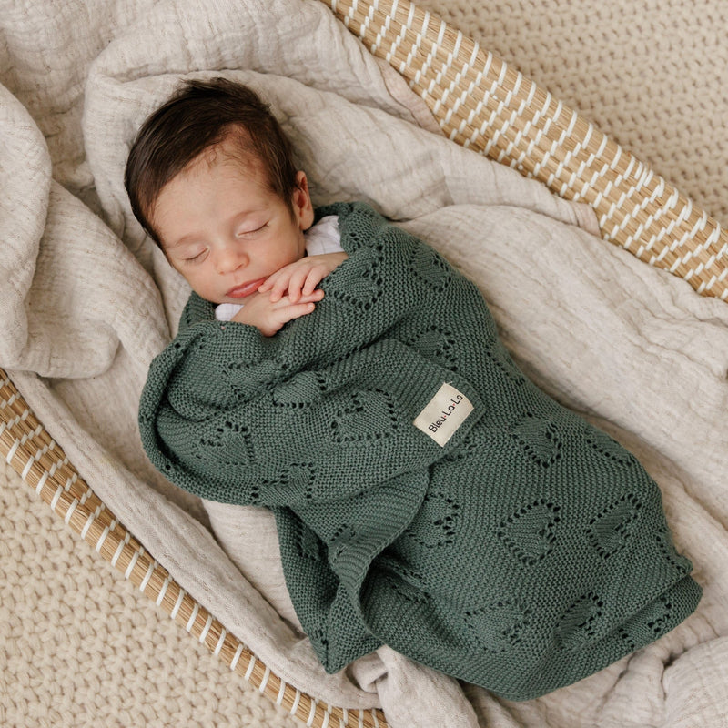 100% Cotton Luxury Knit Heart Swaddle Baby Blanket-3