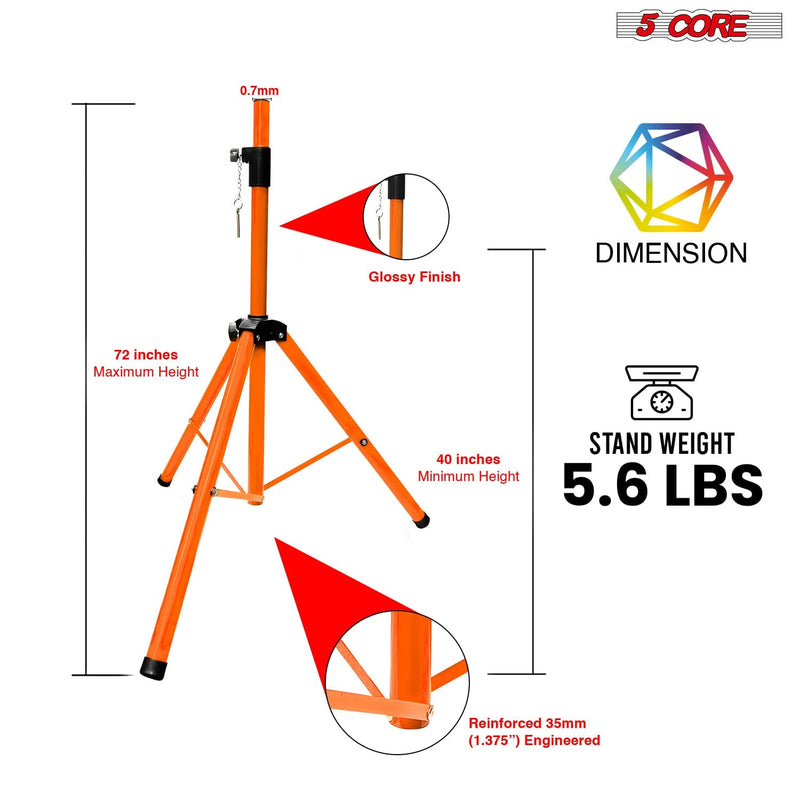 5 Core Speaker Stand Tripod Heavy Duty Adjustable Up to 72 Inch DJ Studio Monitor Stands Pole Mount Orange-3