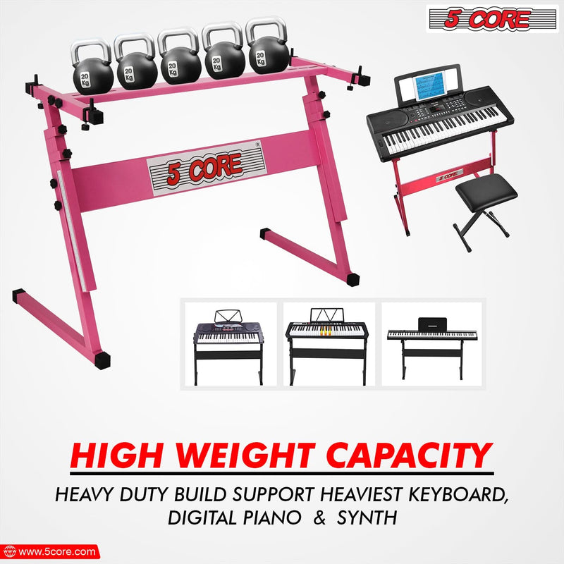 5 Core Keyboard Stand Z Style Height Adjustable Sturdy Piano Riser Lift Holder Stands PINK-3