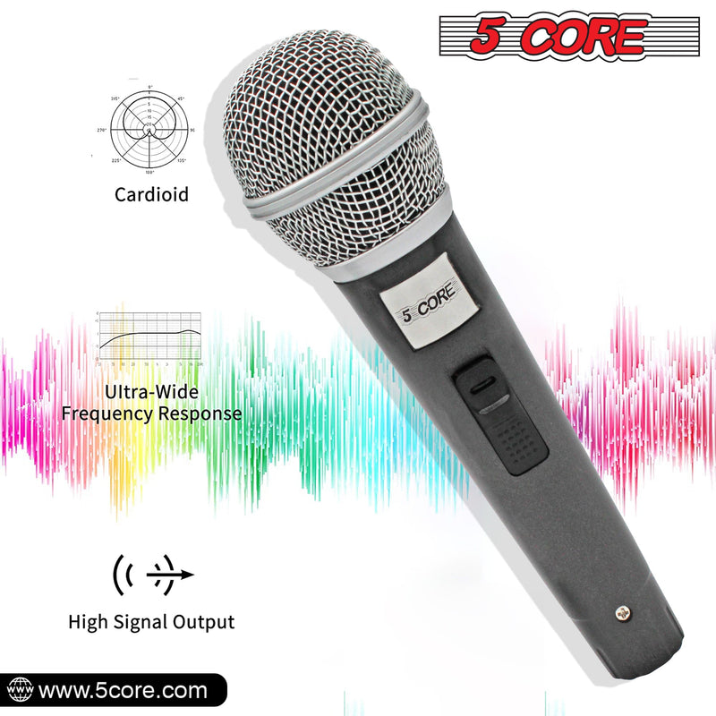 5 Core Karaoke Microphone Dynamic Vocal Handheld Mic Cardioid Unidirectional Microfono w On and Off Switch Includes XLR Audio Cable Mic Holder -PM 18-10