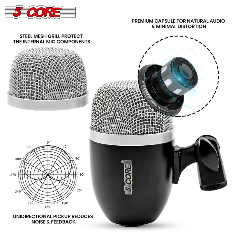 5Core Conga Mic Snare Tom Microphone Drum Kit Condenser XLR Instrument Mics BLACK-1