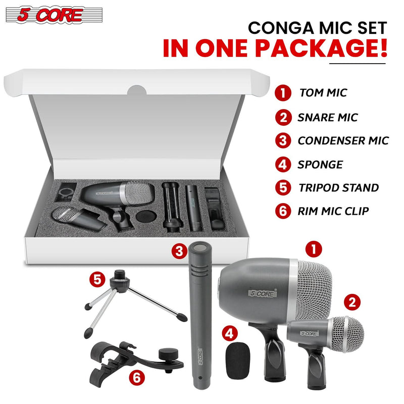 5Core Conga Mic Snare Tom Microphone Drum Kit Condenser XLR Instrument Mics GREY-2