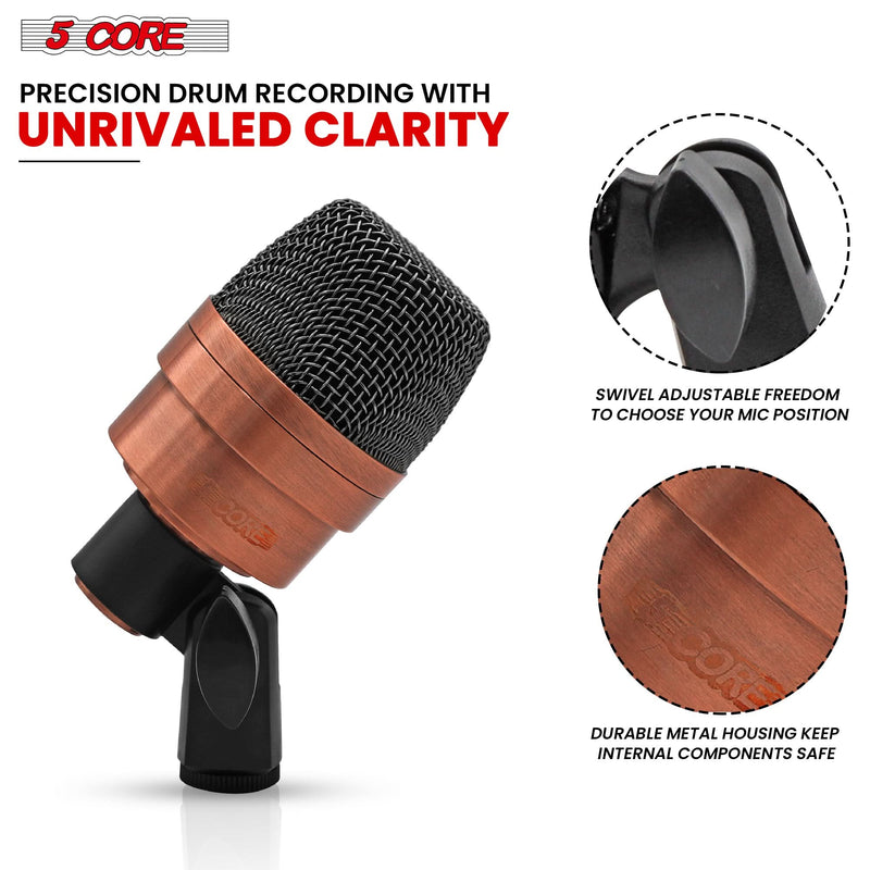 5 Core Tom Snare Mic Cardioid Dynamic Microphone for Drum Kit Precision Instrument COPPER-2