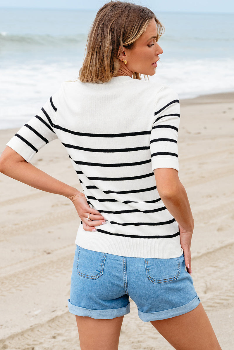 Maisy Striped Half Sleeve Knitted Top-1