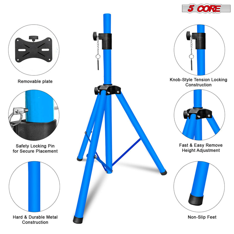 5 Core Speaker Stand Tripod Floor Adjustable Up to 48 Inch DJ Studio Monitor Stands Pole Mount Pair SKY BLUE-2