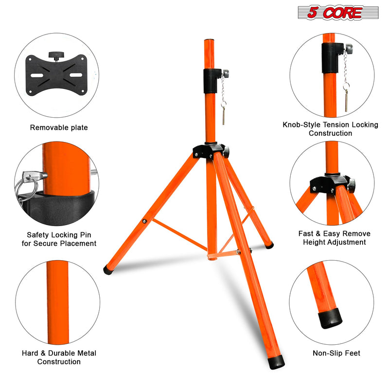 5 Core Speaker Stand Tripod Floor Adjustable Up to 48 Inch DJ Studio Monitor Stands Pole Mount Pair ORANGE-3