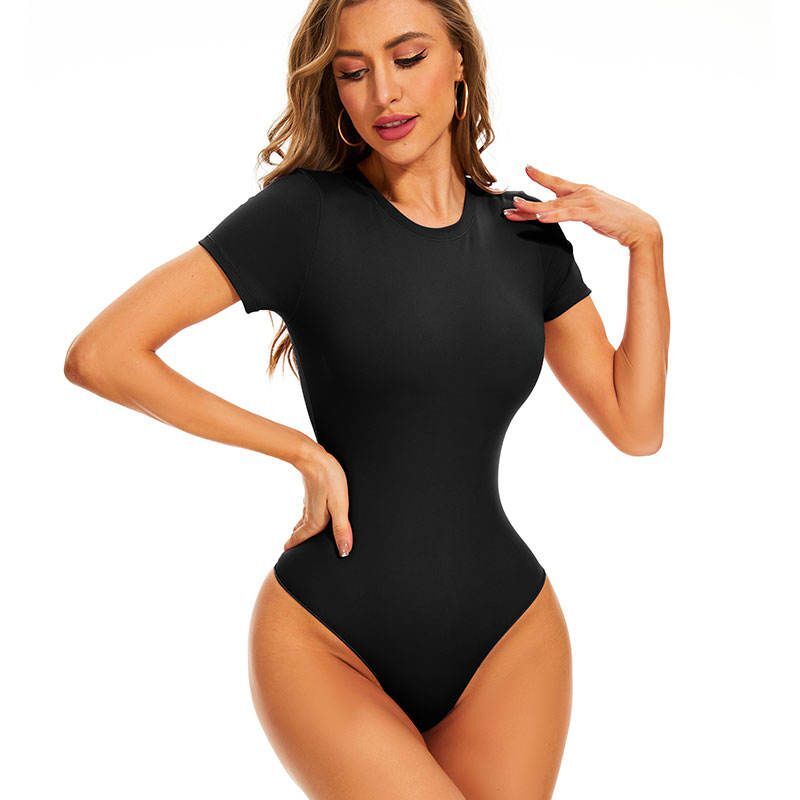 Body Suits for Womens Short Sleeve Round Neck Casual Stretchy Basic T Shirt Bodysuit Tops