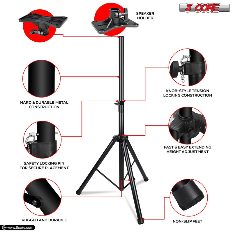 5 Core Speaker Stand Tripod Heavy Duty Adjustable Up to 72 Inch DJ Studio Monitor Stands Pole Mount Black-2