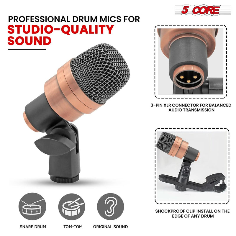 5Core Drum Mic Kit 7 Pcs Kick Bass Tom Snare Dynamic Microphone Instrument Mics Set COPPEREX-1