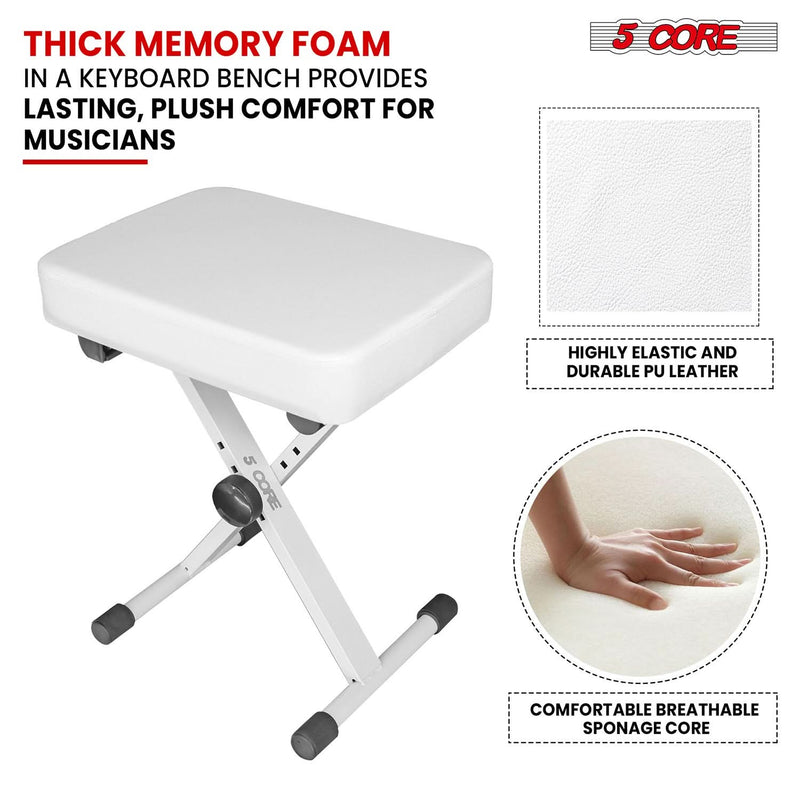 5 Core Keyboard Bench X Style Piano Stool Heavy Duty Adjustable Keyboards Chair White-4