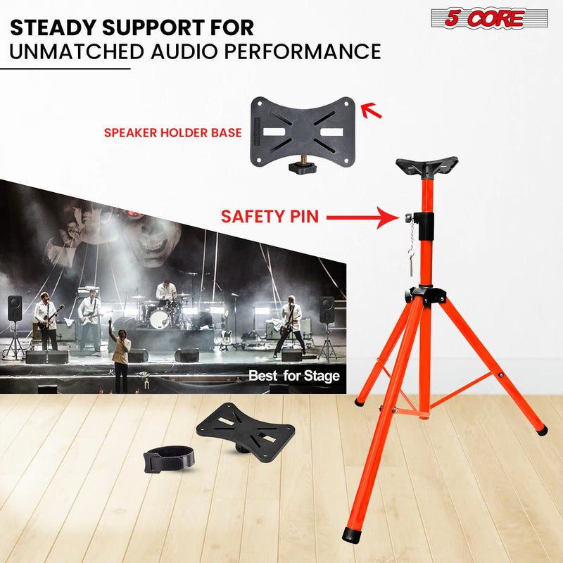 5 Core Speaker Stand Tripod Floor Adjustable Up to 48 Inch DJ Studio Monitor Stands Pole Mount Pair ORANGE-4