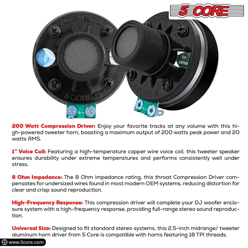 5Core Compression Driver 200W Peak Power Aluminum Tweeter Diaphragm 8 Ohm Horn Speaker-4