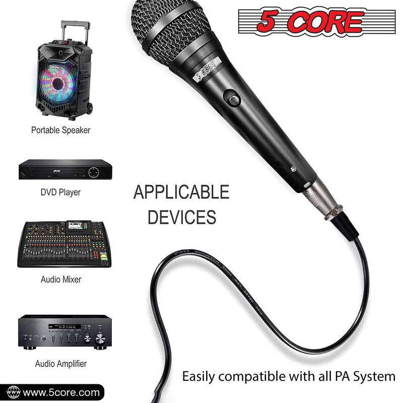5 Core Dual Microphone Stand with Dynamic (2) Mic, (2) Mic Clips, XLR Cables, and Detachable Boom- MS DBL S +ND58 +ND57-11