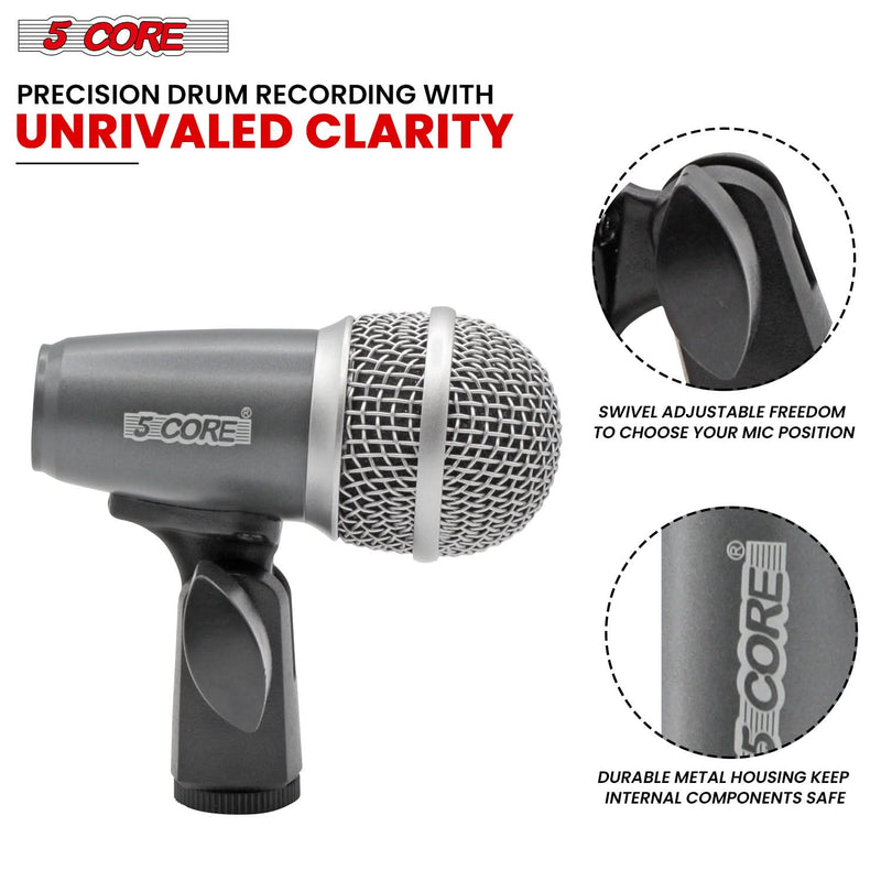 5Core Conga Mic Snare Tom Microphone Drum Kit Condenser XLR Instrument Mics GREY-4