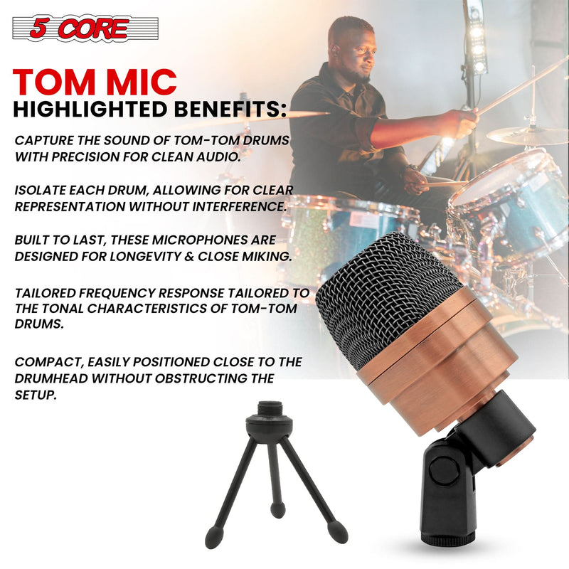 5 Core Tom Snare Mic Cardioid Dynamic Microphone for Drum Kit Precision Instrument COPPER-4