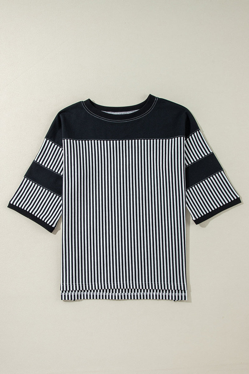 Aliyah Striped Patchwork 3/4 Sleeve Casual Top-4