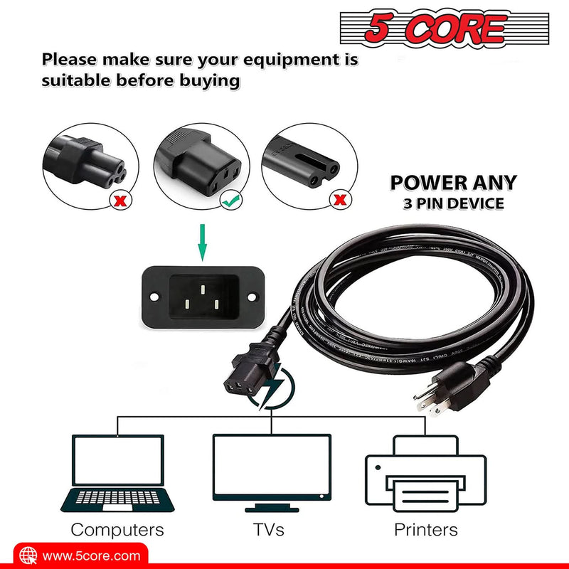 5Core AC Power Cord 6 Ft 3 Prong US Male - Female Extension Adapter 16AWG 125V 13A-2