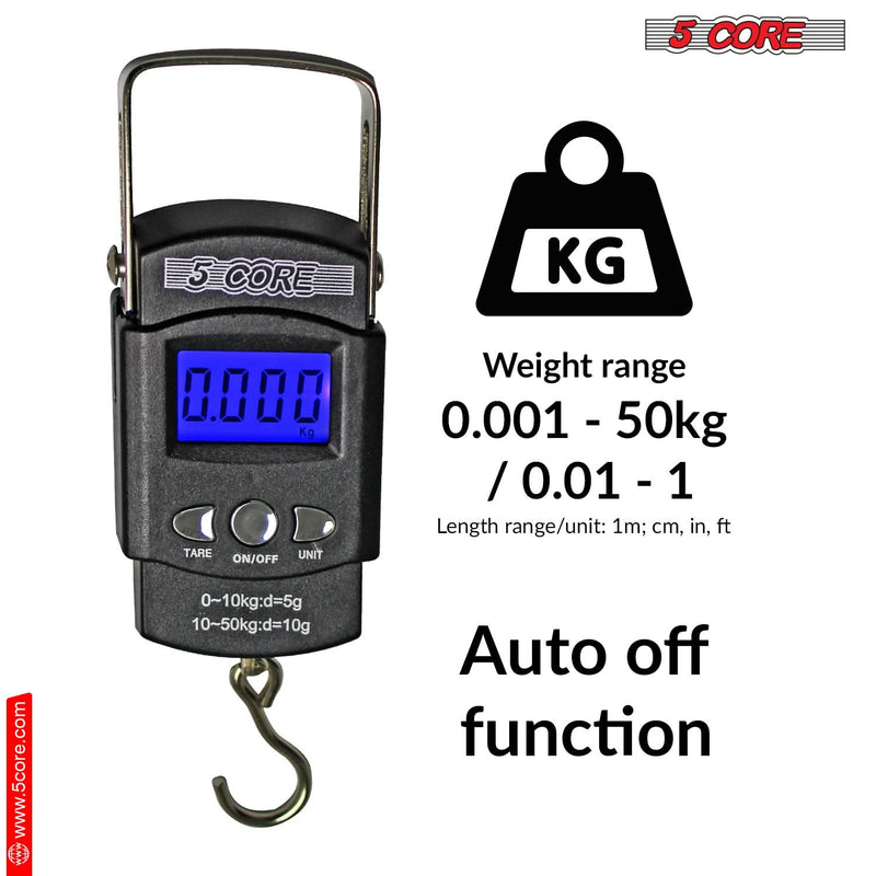 5Core Digital Fishing Scale 110lb/50kg Hanging Luggage Weighing Scales w Measuring Tape-2