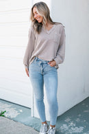 Eden Raw Edge Detail Waffle Knit V Neck Top-4