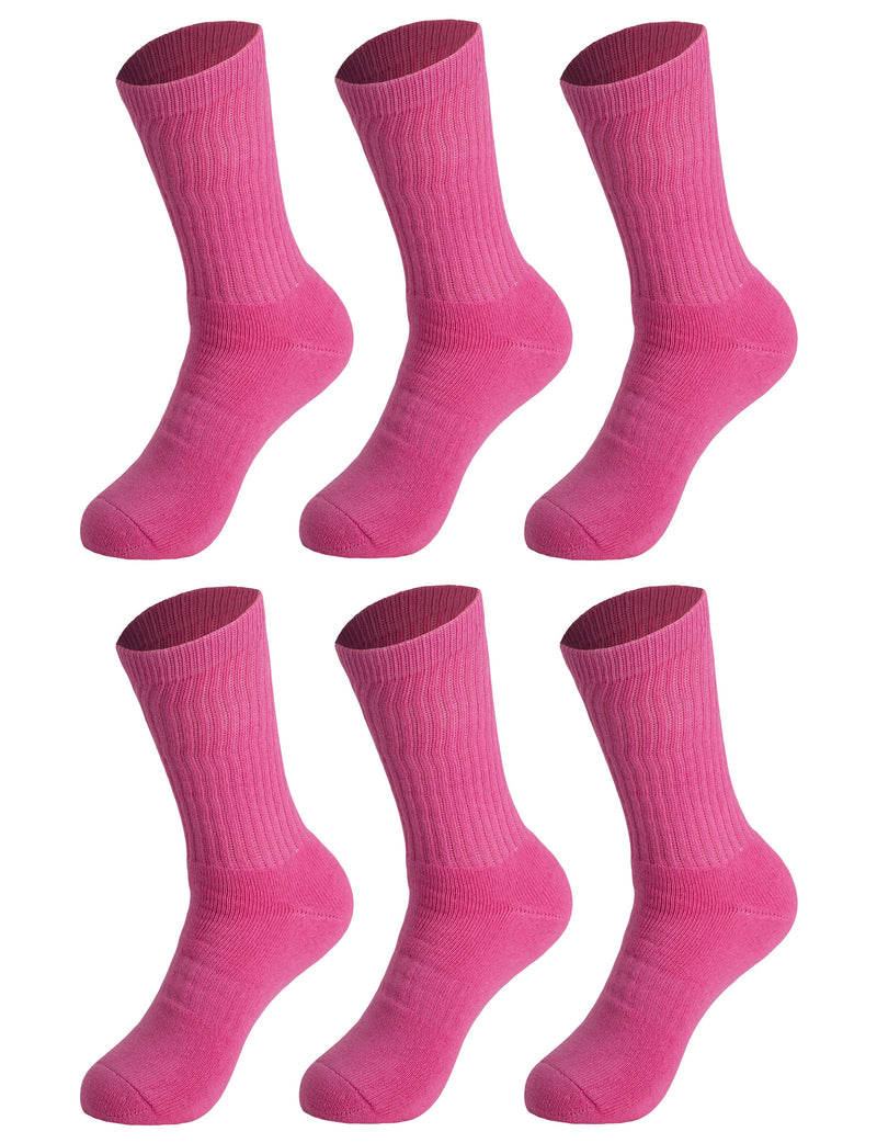 6 Pairs - Casual Cotton Crew Socks for Women Solid Color Breathable Sport Socks Size 9-11-6