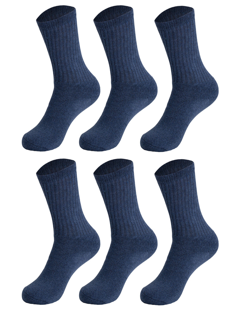 6 Pairs - Casual Cotton Crew Socks for Women Solid Color Breathable Sport Socks Size 9-11-9