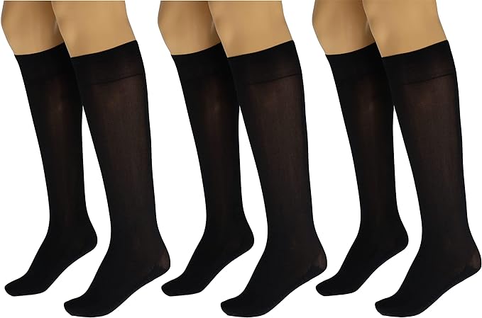 3 Pairs - Massage Sheer Knee Socks for Women with Reinforced Toe and Base Knee High Stockings-0