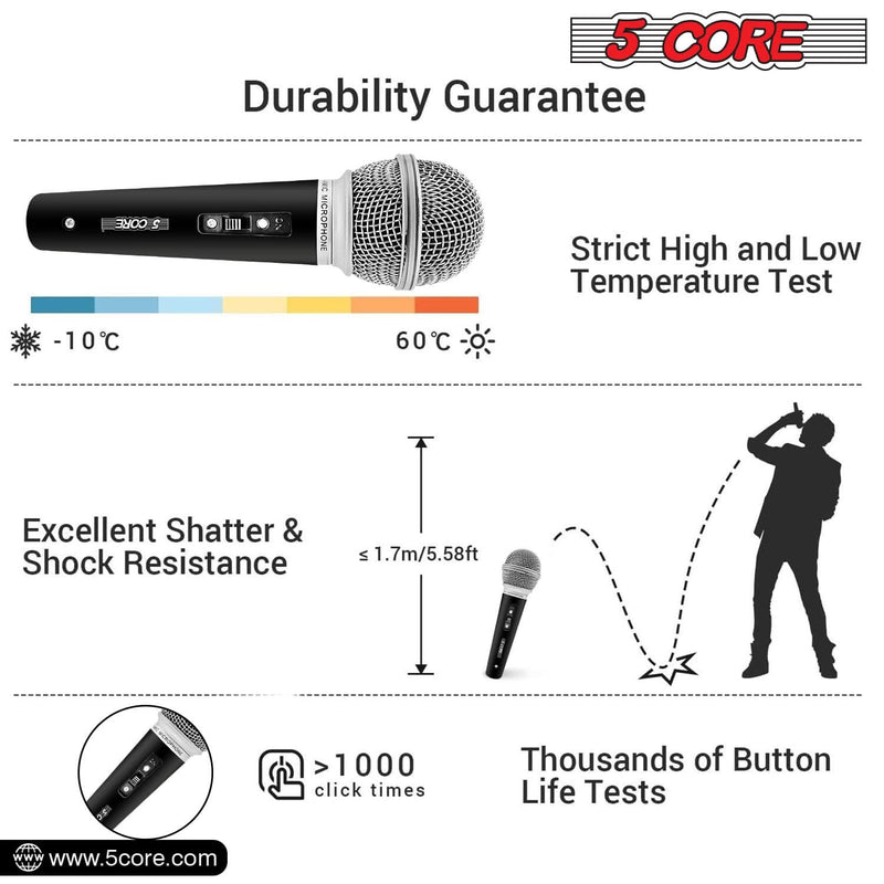 5 CORE Karaoke Microphone Dynamic Vocal Handheld Mic Cardioid Unidirectional Microfono w On and Off Switch Includes XLR Audio Cable for Singing, Public Speaking & Parties PM 58-3