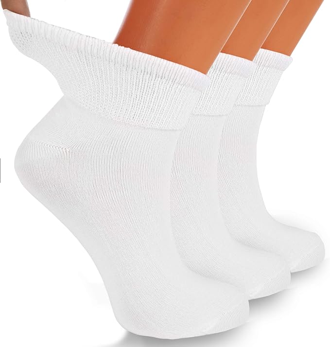 3 Pairs - Diabetic Ankle Socks Cotton Non-binding Top Diabetes Socks Shoe Size 9-11-0