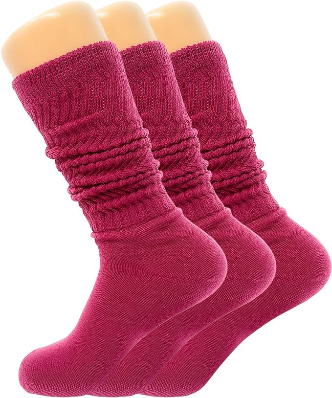 3 Pairs - Women's Slouch Knee High Socks Cotton Slouchy Scrunch Socks Shoe Size 5 to 10-7