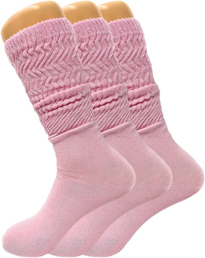 3 Pairs - Women's Slouch Knee High Socks Cotton Slouchy Scrunch Socks Shoe Size 5 to 10-14