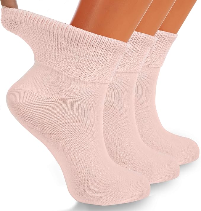 3 Pairs - Diabetic Ankle Socks Cotton Non-binding Top Diabetes Socks Shoe Size 9-11-1